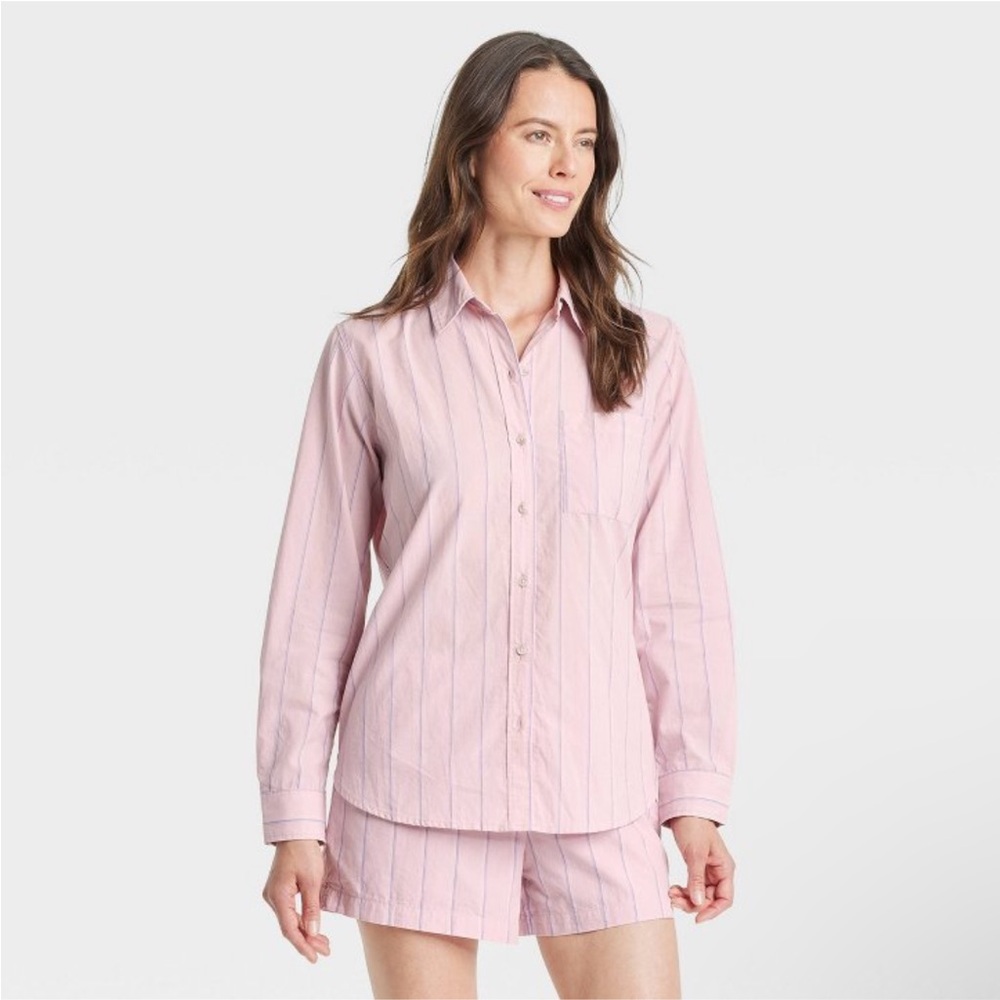 Universal Thread  Collared Striped Pink Blue Button-Down Relaxed Fit Size Small